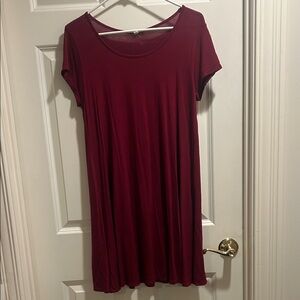 Burgundy Short Sleeve T Shirt Dress